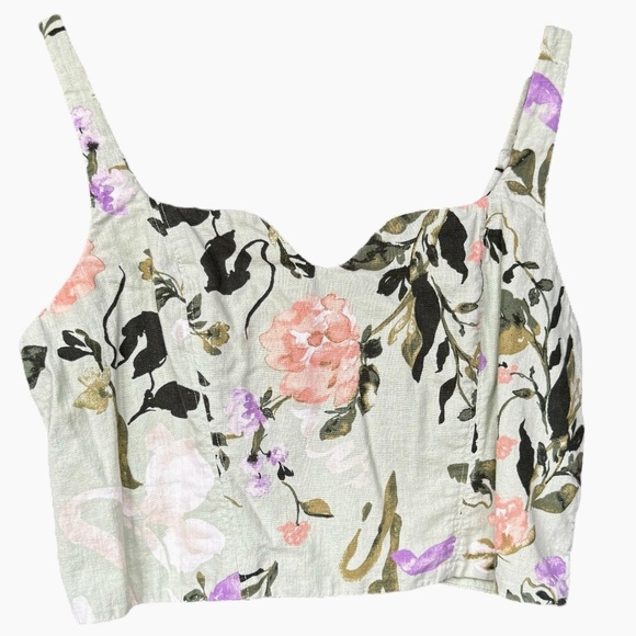 Abercrombie & Fitch Green Floral Linen Crop‎ Top Sz XL - Picture 2 of 7